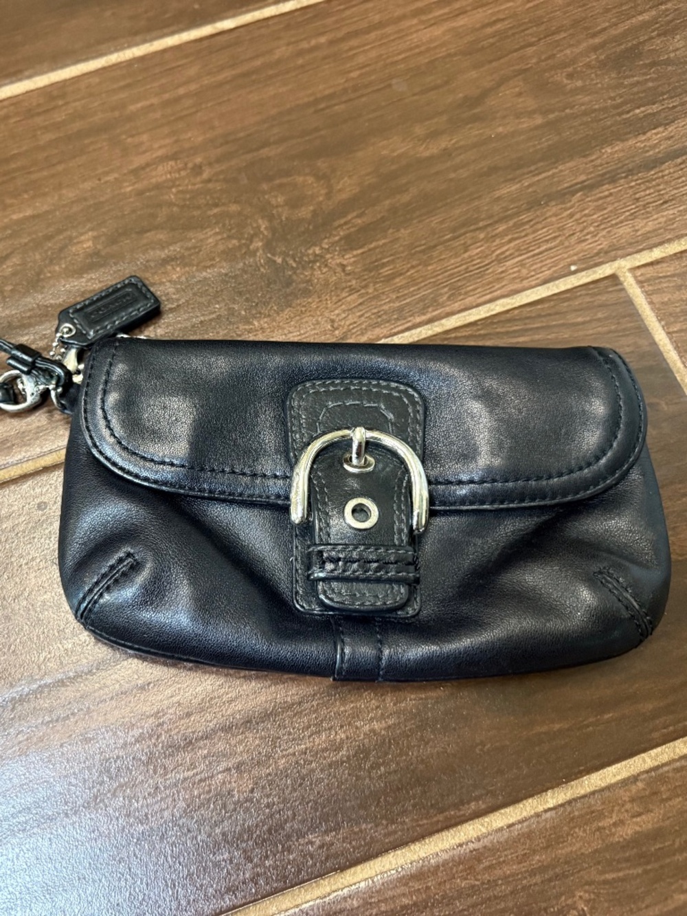 Vintage Coach Soho Leather Buckle Wristlet | Black | Silver Hardware | Y2K